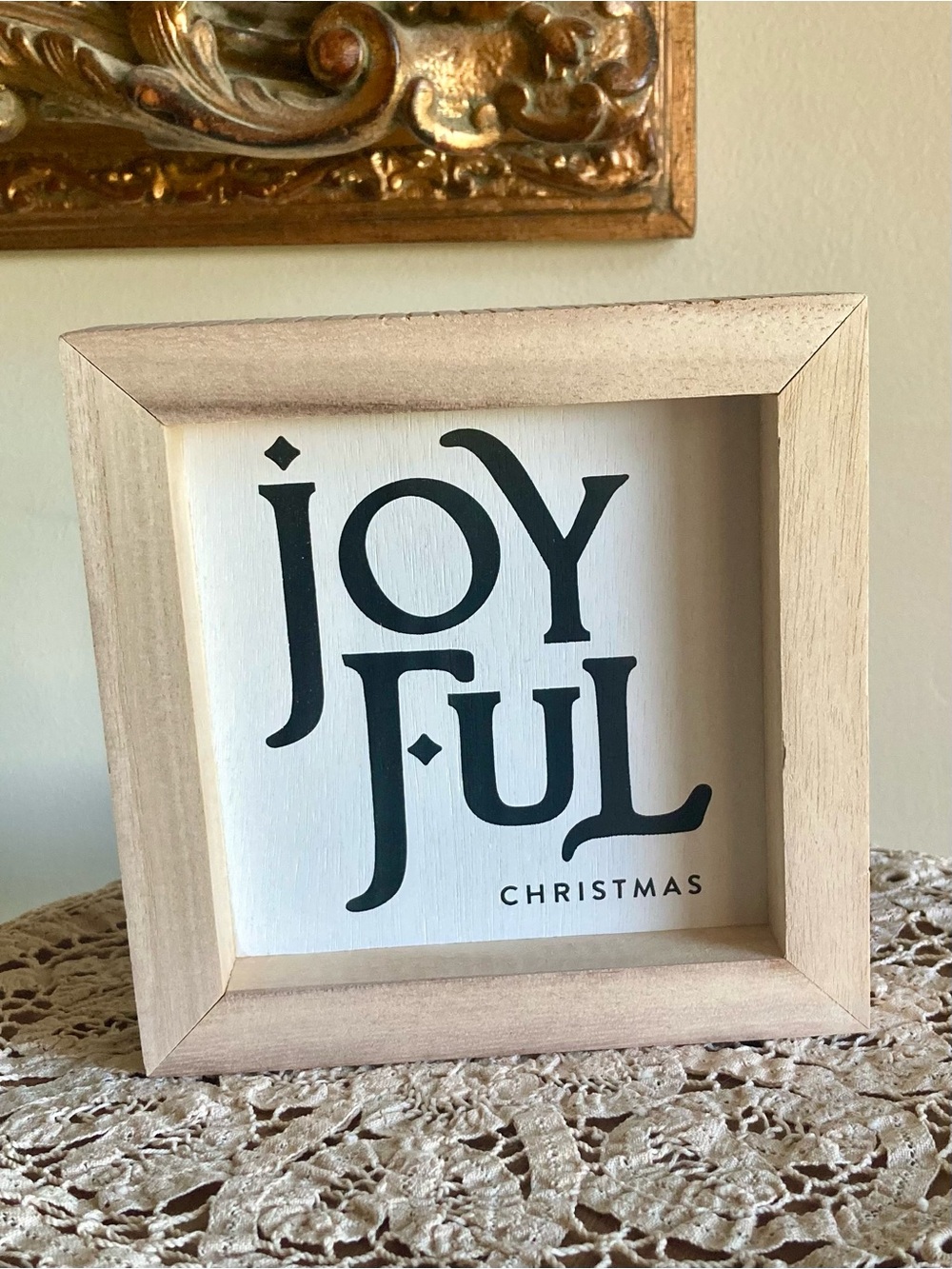 Wood Frame "Joyful" Christmas Sign - Natural Wood and Black 6”x6”